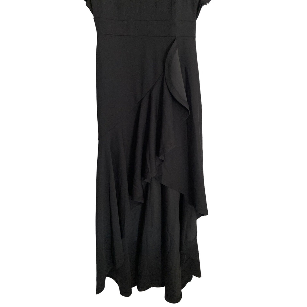 Miusol Women's Medium Dress Hi-Low Hem Ruffle V-Neck Black Stretch Evening Party - Picture 4 of 14
